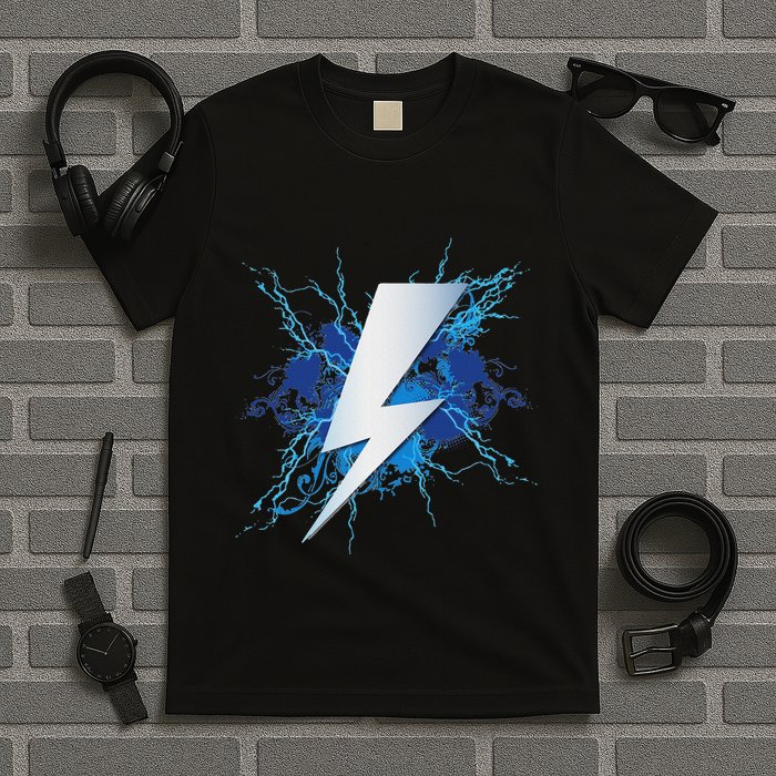 Lightning Graphic And Thunderbolt Design Blue T-Shirt