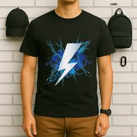 Lightning Graphic And Thunderbolt Design Blue T-Shirt