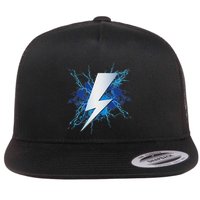 Lightning Graphic And Thunderbolt Design Blue Flat Bill Trucker Hat