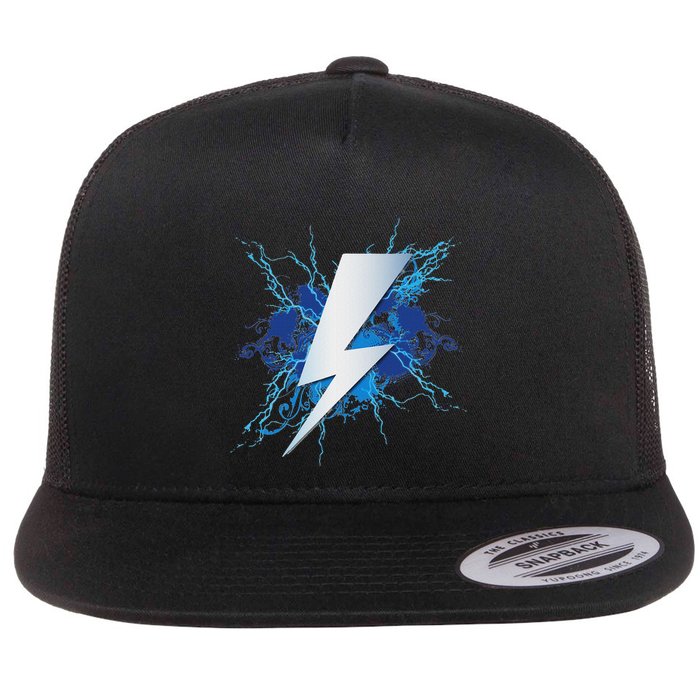 Lightning Graphic And Thunderbolt Design Blue Flat Bill Trucker Hat