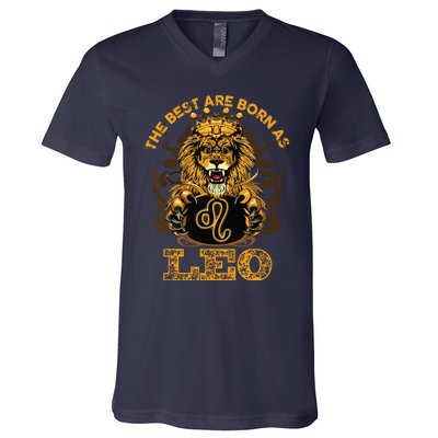 Lion Graphic Art July August Birthday Design Leo Zodiac Sign V-Neck T-Shirt