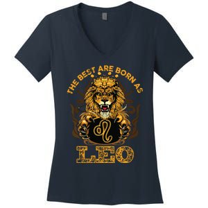 Lion Graphic Art July August Birthday Design Leo Zodiac Sign Women's V-Neck T-Shirt