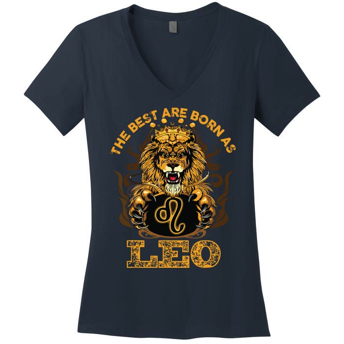 Lion Graphic Art July August Birthday Design Leo Zodiac Sign Women's V-Neck T-Shirt