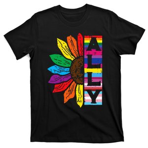 Lgbt Gay Ally Sunflower Rainbow Pride Flag T-Shirt