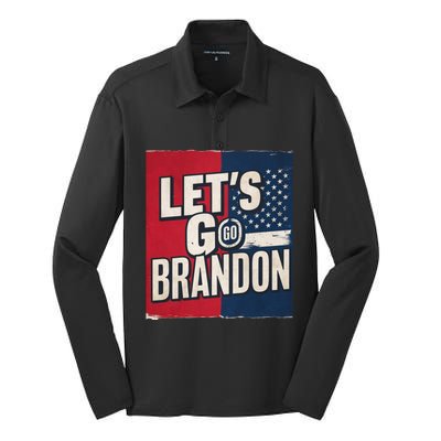 Let’S Go Brandon Conservative Us Flag Silk Touch Performance Long Sleeve Polo