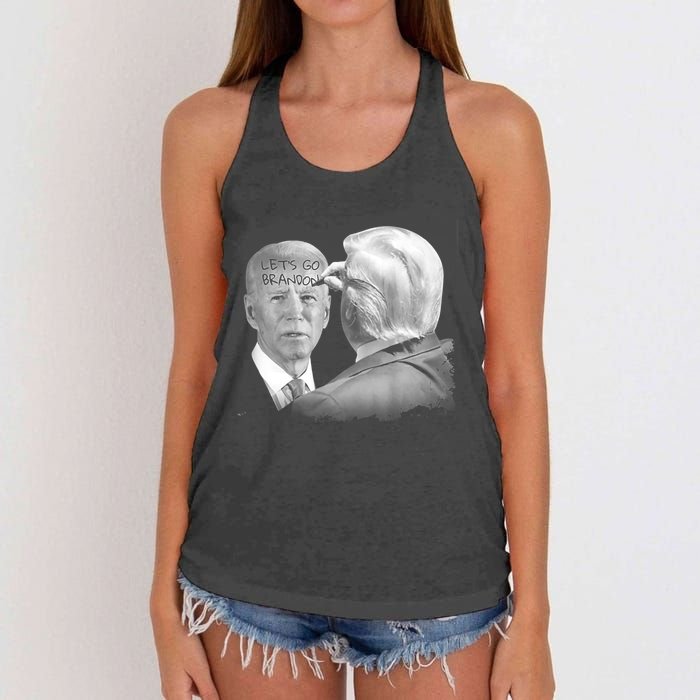 Let's Go Brandon Trump Writes On Biden's Forehead Women's Knotted Racerback Tank