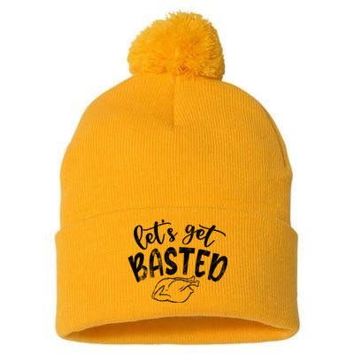 Let's Get Basted Funny Thanksgiving Turkey Pom Pom 12in Knit Beanie