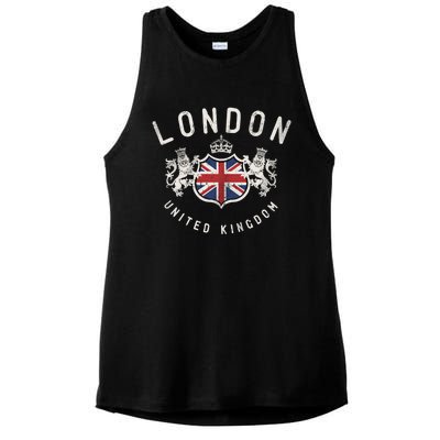 London Great Britain Vintage Crown Gift Ladies PosiCharge Tri-Blend Wicking Tank