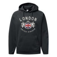 London Great Britain Vintage Crown Gift Performance Fleece Hoodie