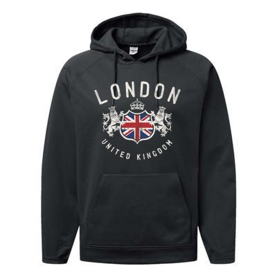 London Great Britain Vintage Crown Gift Performance Fleece Hoodie