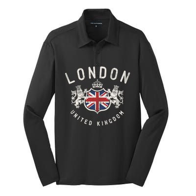 London Great Britain Vintage Crown Gift Silk Touch Performance Long Sleeve Polo