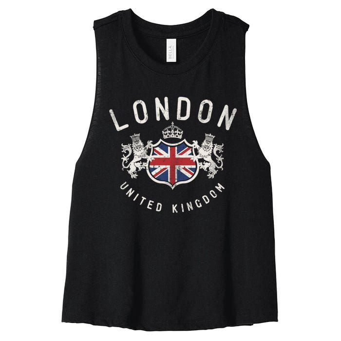 London Great Britain Vintage Crown Gift Women's Racerback Cropped Tank