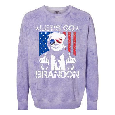 Let's Go Brandon Trump Middle Finger Flag Colorblast Crewneck Sweatshirt