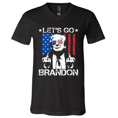 Let's Go Brandon Trump Middle Finger Flag V-Neck T-Shirt