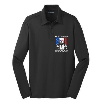 Let's Go Brandon Trump Middle Finger Flag Silk Touch Performance Long Sleeve Polo