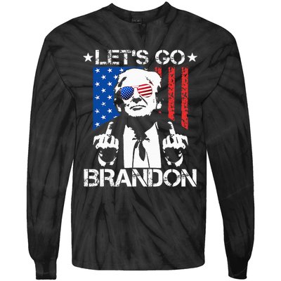 Let's Go Brandon Trump Middle Finger Flag Tie-Dye Long Sleeve Shirt