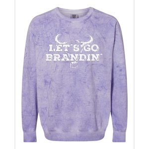 LetS Go Brandin Cattle Skull Rancher Colorblast Crewneck Sweatshirt