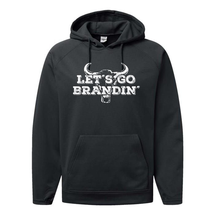 LetS Go Brandin Cattle Skull Rancher Performance Fleece Hoodie