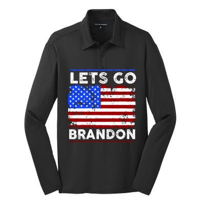 Lets Go Brandon USA Flag LGB United States Silk Touch Performance Long Sleeve Polo