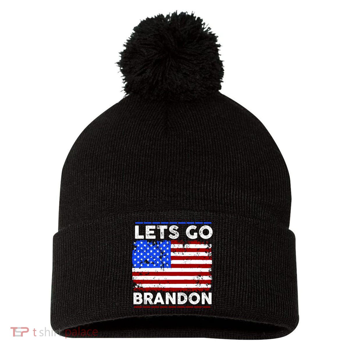 Lets Go Brandon USA Flag LGB United States Pom Pom 12in Knit Beanie