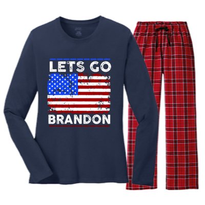 Lets Go Brandon USA Flag LGB United States Women's Long Sleeve Flannel Pajama Set 