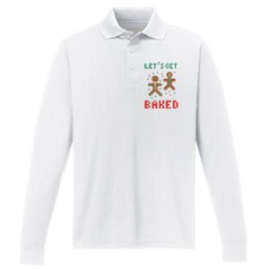 Let's Get Baked Gingerbread Cookie Funny Christmas Performance Long Sleeve Polo