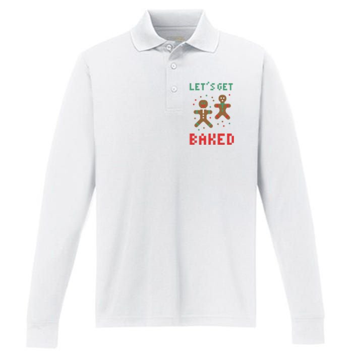 Let's Get Baked Gingerbread Cookie Funny Christmas Performance Long Sleeve Polo