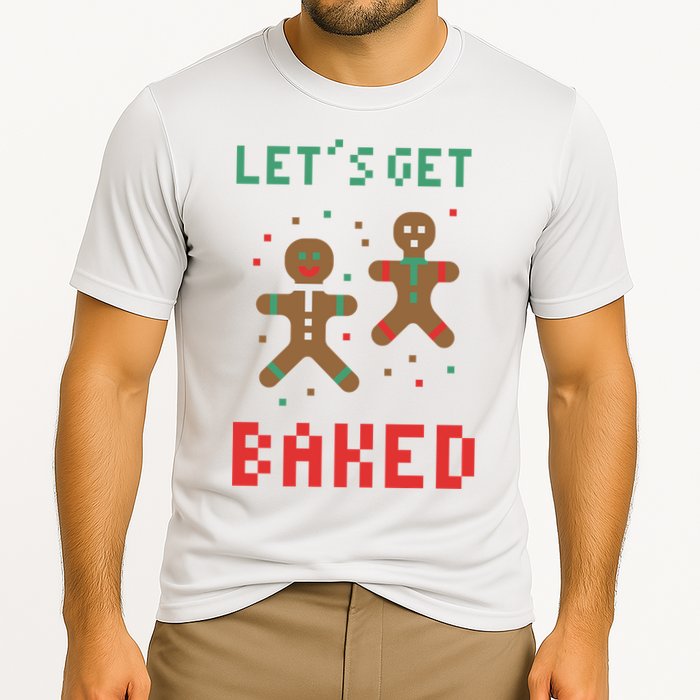 Let's Get Baked Gingerbread Cookie Funny Christmas Cooling Performance Crew T-Shirt
