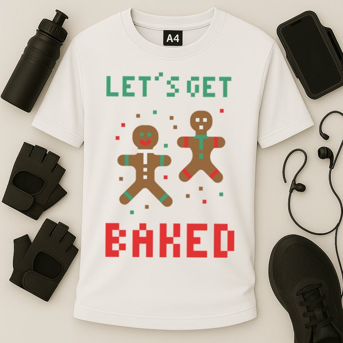 Let's Get Baked Gingerbread Cookie Funny Christmas Cooling Performance Crew T-Shirt