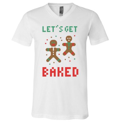 Let's Get Baked Gingerbread Cookie Funny Christmas V-Neck T-Shirt