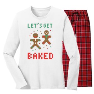 Let's Get Baked Gingerbread Cookie Funny Christmas Women's Long Sleeve Flannel Pajama Set 