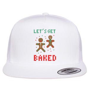 Let's Get Baked Gingerbread Cookie Funny Christmas Flat Bill Trucker Hat