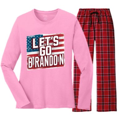 Let’S Go Brandon Conservative Us Flag Gift Women's Long Sleeve Flannel Pajama Set 