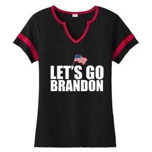 Let's Go Brandon Waving American Flag Ladies Halftime Notch Neck Tee