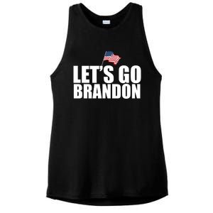 Let's Go Brandon Waving American Flag Ladies PosiCharge Tri-Blend Wicking Tank