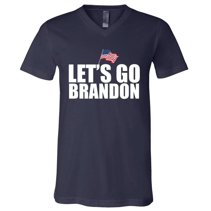 Let's Go Brandon Waving American Flag V-Neck T-Shirt