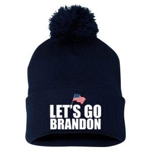 Let's Go Brandon Waving American Flag Pom Pom 12in Knit Beanie