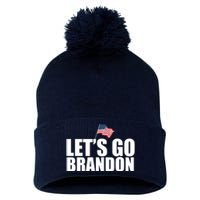 Let's Go Brandon Waving American Flag Pom Pom 12in Knit Beanie