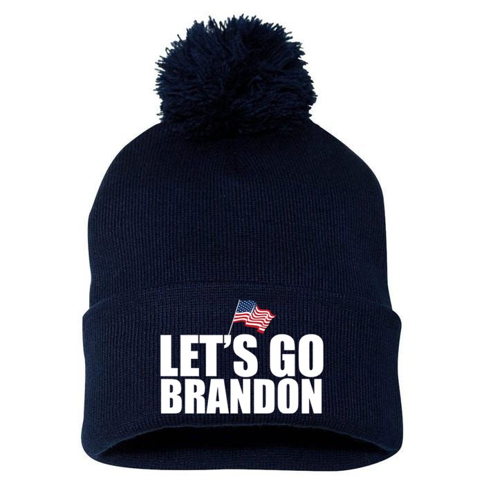 Let's Go Brandon Waving American Flag Pom Pom 12in Knit Beanie