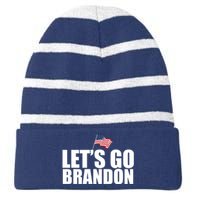 Let's Go Brandon Waving American Flag Striped Beanie with Solid Band