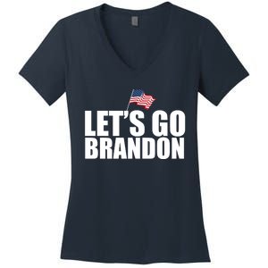 Let's Go Brandon Waving American Flag Women's V-Neck T-Shirt