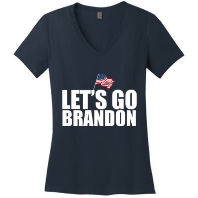 Let's Go Brandon Waving American Flag Women's V-Neck T-Shirt