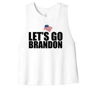 Let's Go Brandon Waving American Flag Women's Racerback Cropped Tank