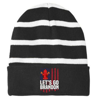 Lets Go Brandon Funny Anti Biden Us Flag Striped Beanie with Solid Band