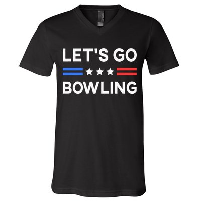 Lets Go Bowling Conservative US Flag Bowler Lucky Bowling V-Neck T-Shirt