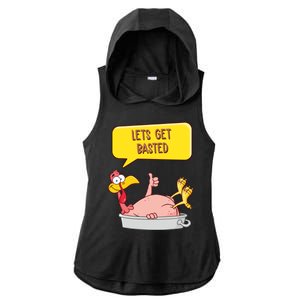 Lets Get Basted Funny Thanksgiving Turkey Ladies PosiCharge Tri-Blend Wicking Draft Hoodie Tank