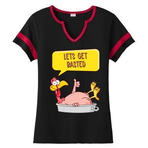 Lets Get Basted Funny Thanksgiving Turkey Ladies Halftime Notch Neck Tee