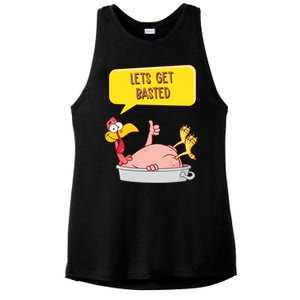 Lets Get Basted Funny Thanksgiving Turkey Ladies PosiCharge Tri-Blend Wicking Tank