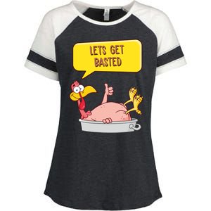 Lets Get Basted Funny Thanksgiving Turkey Enza Ladies Jersey Colorblock Tee