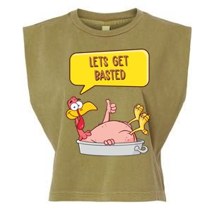 Lets Get Basted Funny Thanksgiving Turkey Garment-Dyed Women's Muscle Tee